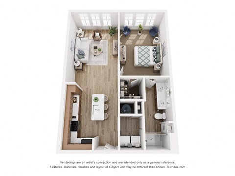 Floor plan for 1 bed, 1 bath, 850 sqft